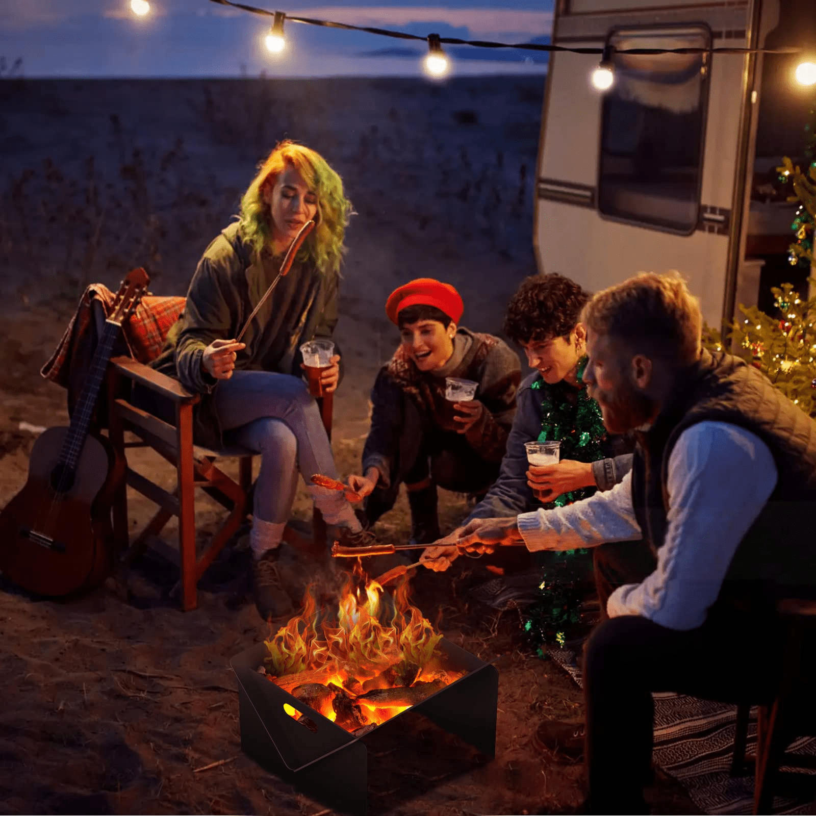 SKOK 18in BBQ Fire Pit for Outside 2 in 1 Portable Camping Fire Pit  with Detachable Tray Wood Burning Charcoal Grill with Carry Bag