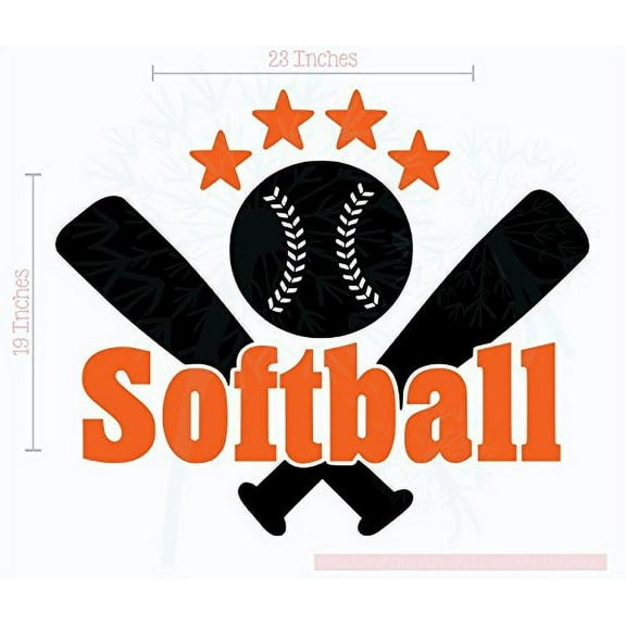 Bedroom Décor Softball with Bats Stars Teen Wall Sticker Decals Art 23x19-Inch Orange, Black