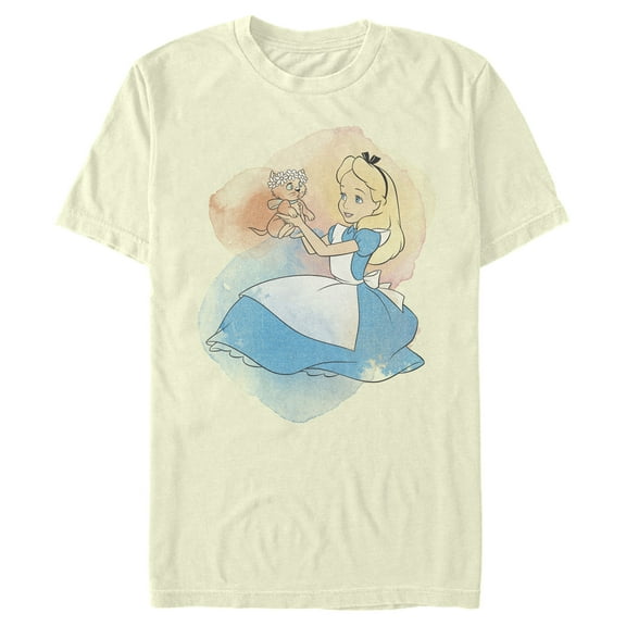 Men's Alice in Wonderland Watercolor Alice and Dinah Graphic Tee Beige Large
