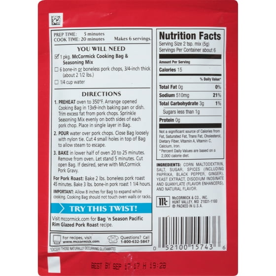 Mccormick Bag N Season Pork Chops Cooking Seasoning Mix 1 06 Oz Mccormick Bag N Season Pork Chops Cooking Seasoning Mix 1 06 Oz
