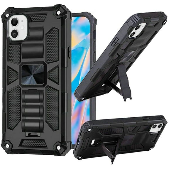 For iPhone 14 Pro (6.1") Heavy Duty Stand Hybrid Shockproof Rugged with Built-in Kickstand Fit Magnetic Car Mount Cover ,Xpm Phone Case [ Black ]