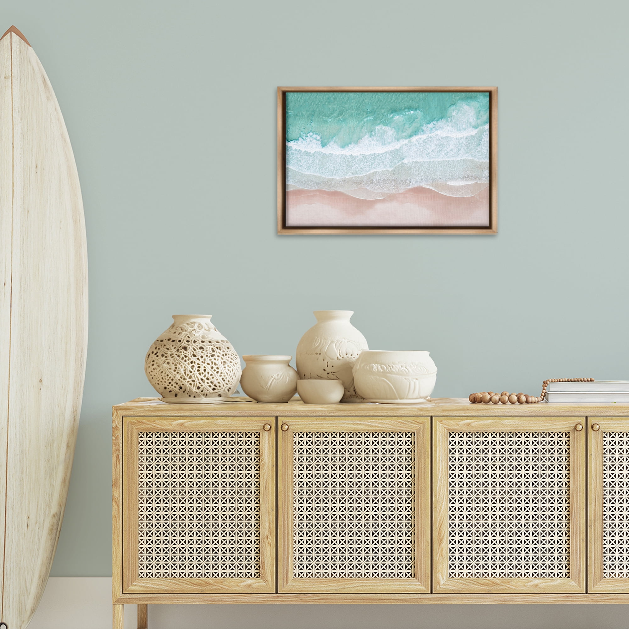 Stupell Industries Aerial Sea View Coastal Painting Brown Floater Framed Canvas Art Print Wall Art, 25 x 17