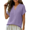 thumbnail image 6 of Miluxas Women's V-Neck Cotton Linen Shirt Top Summer Casual Cap Sleeve Loose Fit Blouse Solid Comfy Business Tunic Blouse Purple, 6 of 6