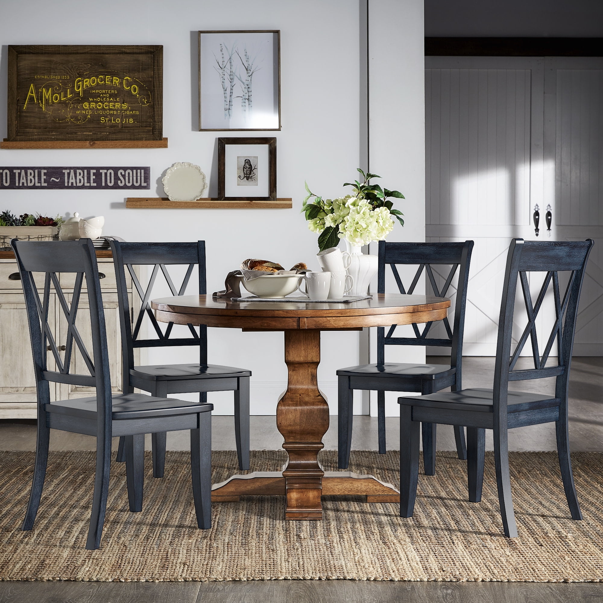 Weston Home Antique Denim Farmhouse Wood Dining Side Chairs (Set of 2)
