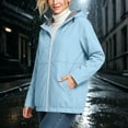thumbnail image 4 of Women's Waterproof Raincoat Lightweight Rain Jacket Women's Solid Color Jacket And Winter Fashion Casual Striped Lining Waterproof Hem Drawstring Hooded Drawstring Jacket, 4 of 9