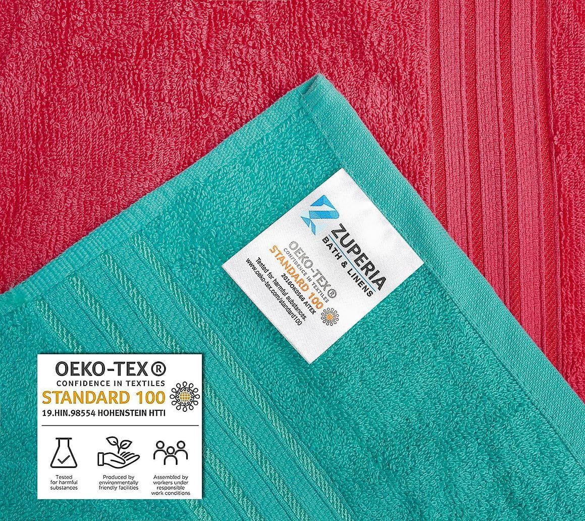ZUPERIA Premium Multicolor Bath Towels Set of 8 (27" x 54") Cotton Shower Towels Lightweight & Highly Absorbent Towels for Bathroom, Pool, Spa and Hotel Use