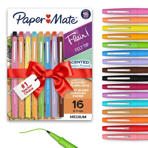 Paper Mate® Flair Scented Felt Tip Pens, #1 Teacher Choice, Assorted Sunday Brunch Scents and Colors, 0.7mm, 16 Count