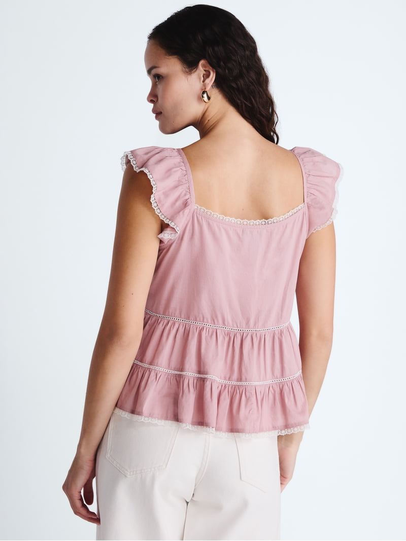 Scoop Women's Flowy Lace Cotton Top, Sizes XS-XXL - Walmart.com