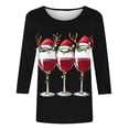 thumbnail image 2 of Maplenight Christmas Shirts for Women Trendy 3/4 Length Sleeve Tunic Blouses Wine Glass Print Holiday Tops Crew Neck Graphic Tees, 2 of 3