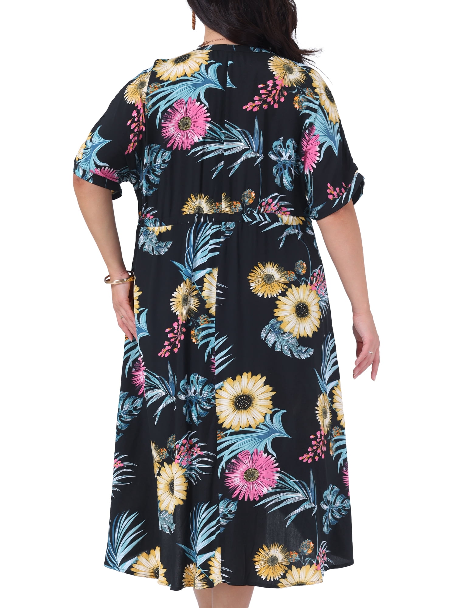 DARING DIVA Women Plus Size Floral Kimono Tie Front Cover Up 2X Black