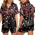 thumbnail image 2 of TOOYOU Women Pajama Set Valentine's Day Short sleeve Sleepwear Loungewear Silk Satin Button Down Heart-shaped printing Lightweight Soft 2Pcs Pjs Set Nightwear, 2 of 5