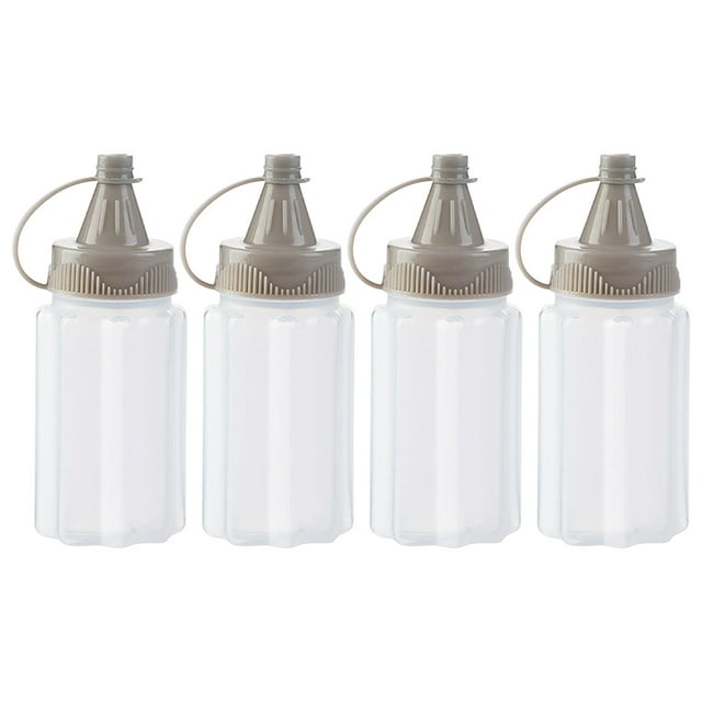 UsRHHA 4 Piece Transparent Seasoning Bottle Set, Food Grade PP Condiment Containers for Kitchen Outdoor, Portable Sauce Dispenser for Barbecue