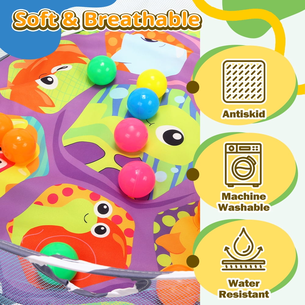 JoyStone 4 in 1 Turtle Baby Play Gym Activity Mat with 30 Balls, 4 Detachable Sound Toys, Baby Sensory Mat for for Toddler Infant, Newborn Gift for Boys and Girls, Green