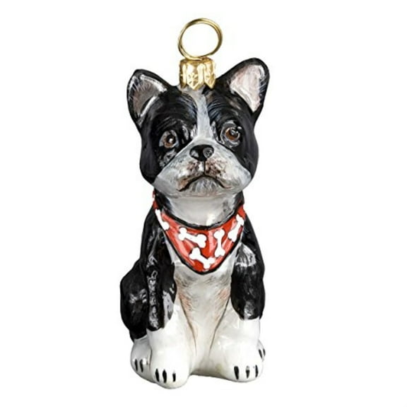 Boston Terrier with Bandana Dog Polish Blown Glass Christmas Ornament Decoration