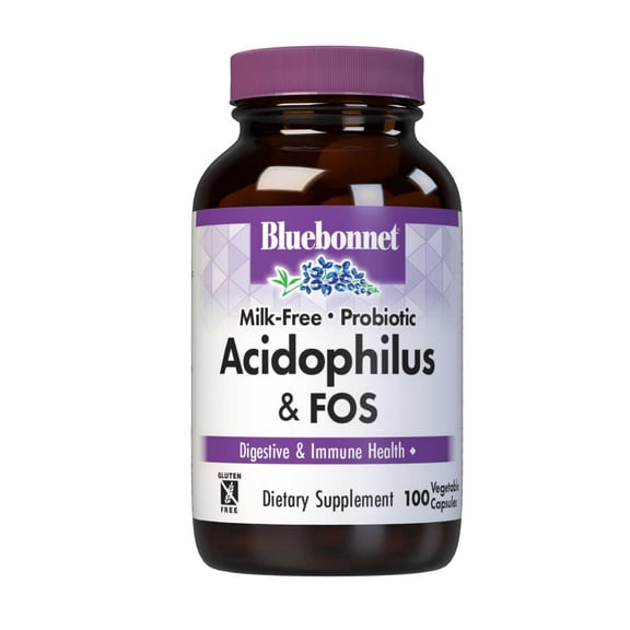 Bluebonnet Probiotic Acidophilus Plus FOS Refrigeration Required 36° F & 46° F, 100 Caps