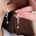 thumbnail image 3 of HYLLai Geometric Spiral Drop Earrings for Women, Shiny Rhinestone Star Design, Lightweight Dangle Jewelry, Gift for Her, Silver, 3 of 9