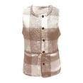 thumbnail image 5 of Dezsed Women'S Winter Checkered Pocket Color-Blocked Button Jacket Top Khaki XXL, 5 of 8