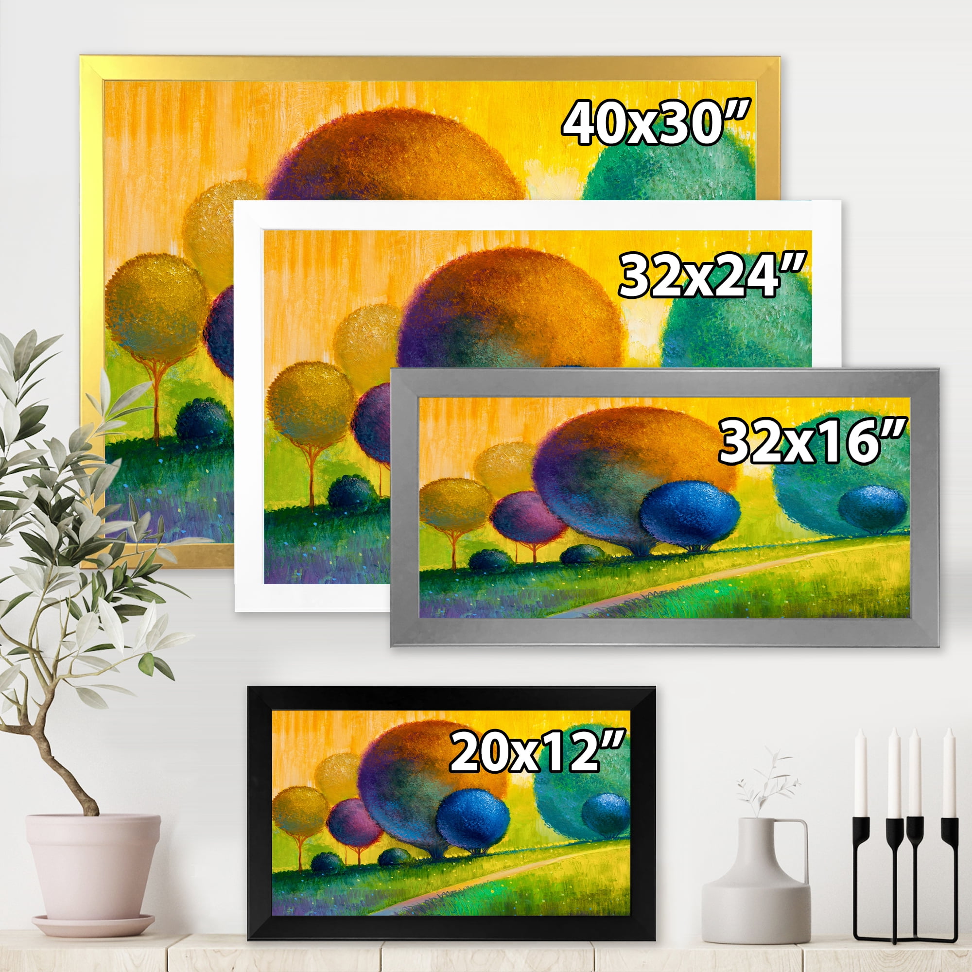 Designart 'Ornamental Colourful Trees III' Modern Framed Art Print