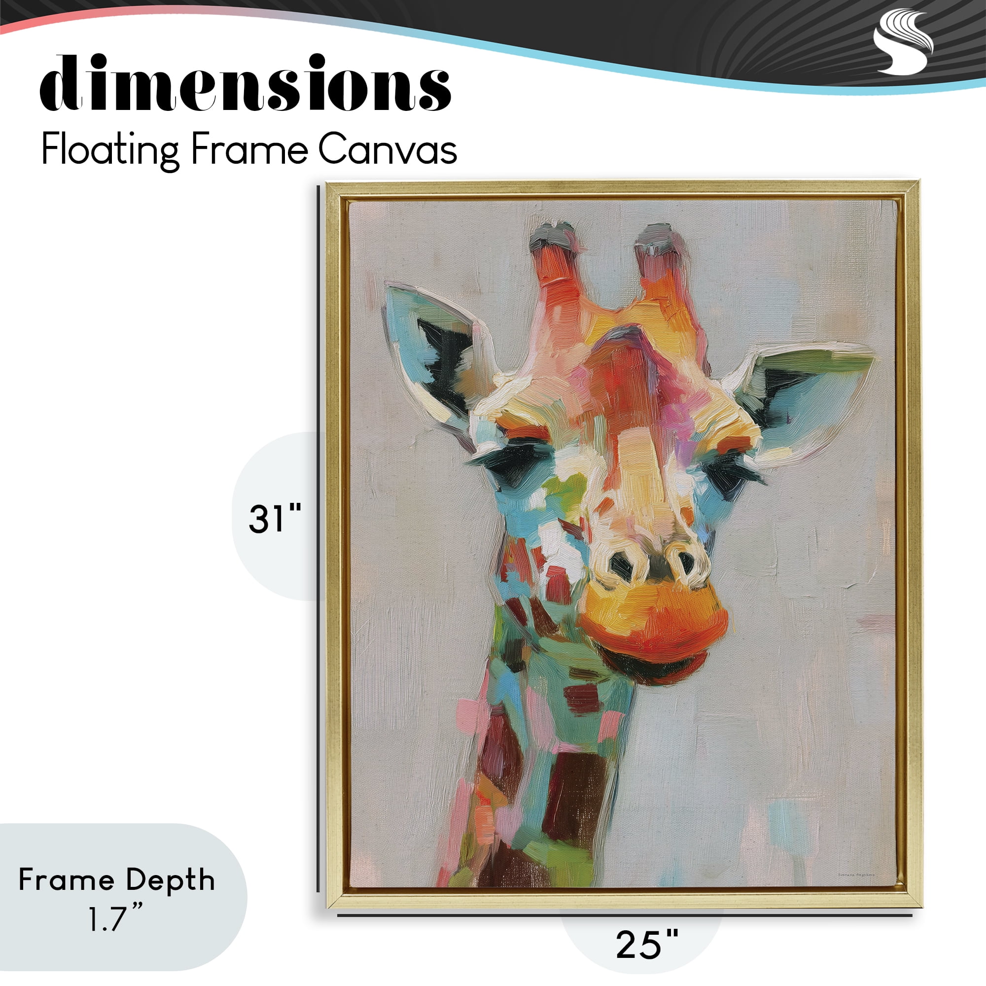 Stupell Industries Painterly Rainbow Giraffe Gold Framed Floater Canvas Wall Art, design by Svetlana Aleynikova