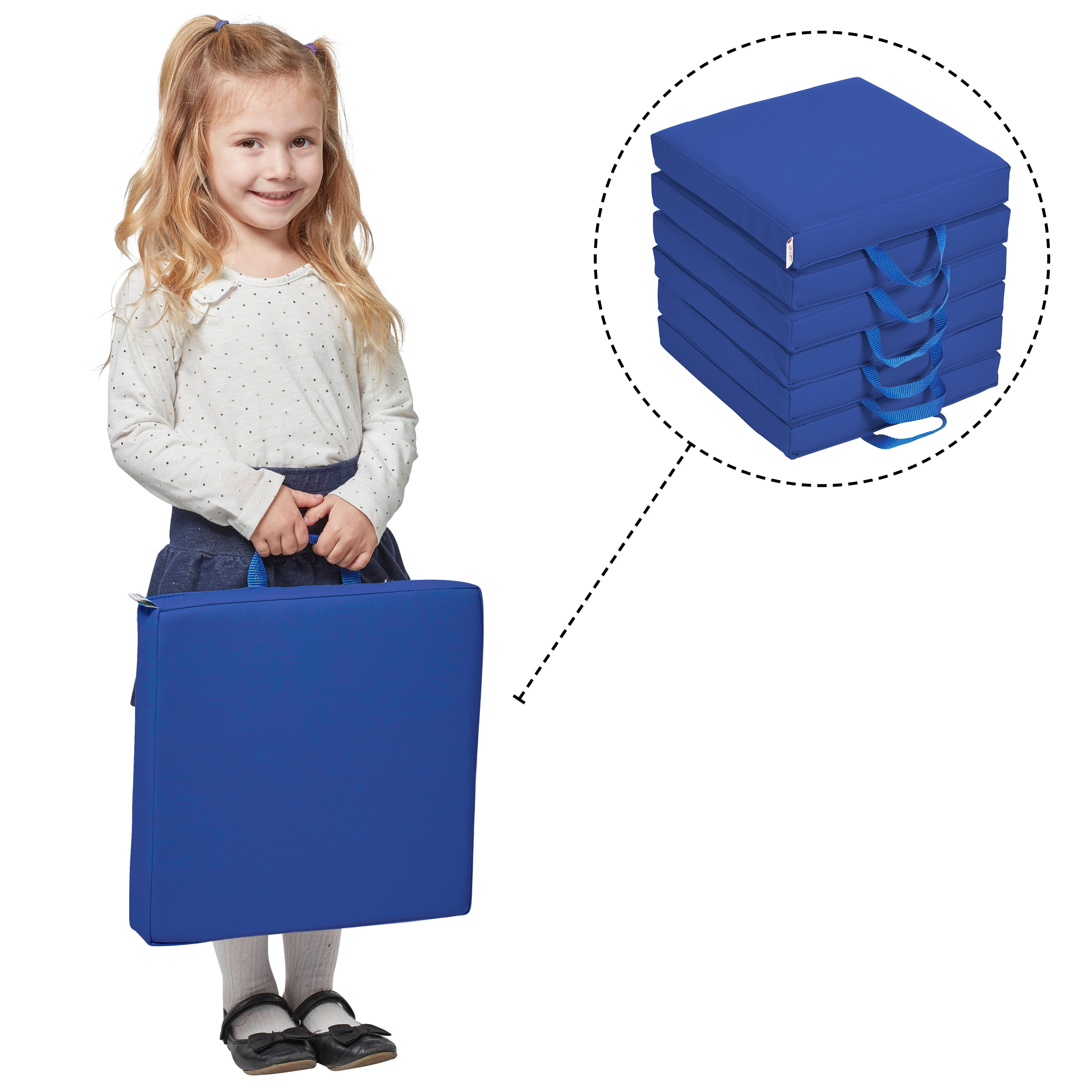 ECR4Kids SoftZone Floor Cushions with Handles, Deluxe 2" Foam Flexible