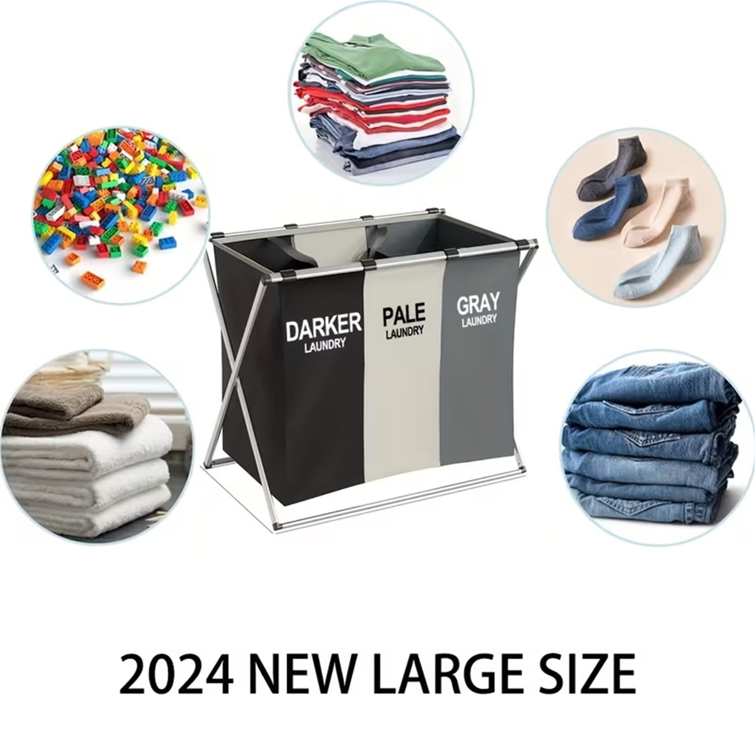 SROEDTY Collapsible Laundry Basket, 3-Compartment Freestanding Clothes Hamper with Reinforced Handles, Large Capacity Waterproof for Laundey Room, Living Room