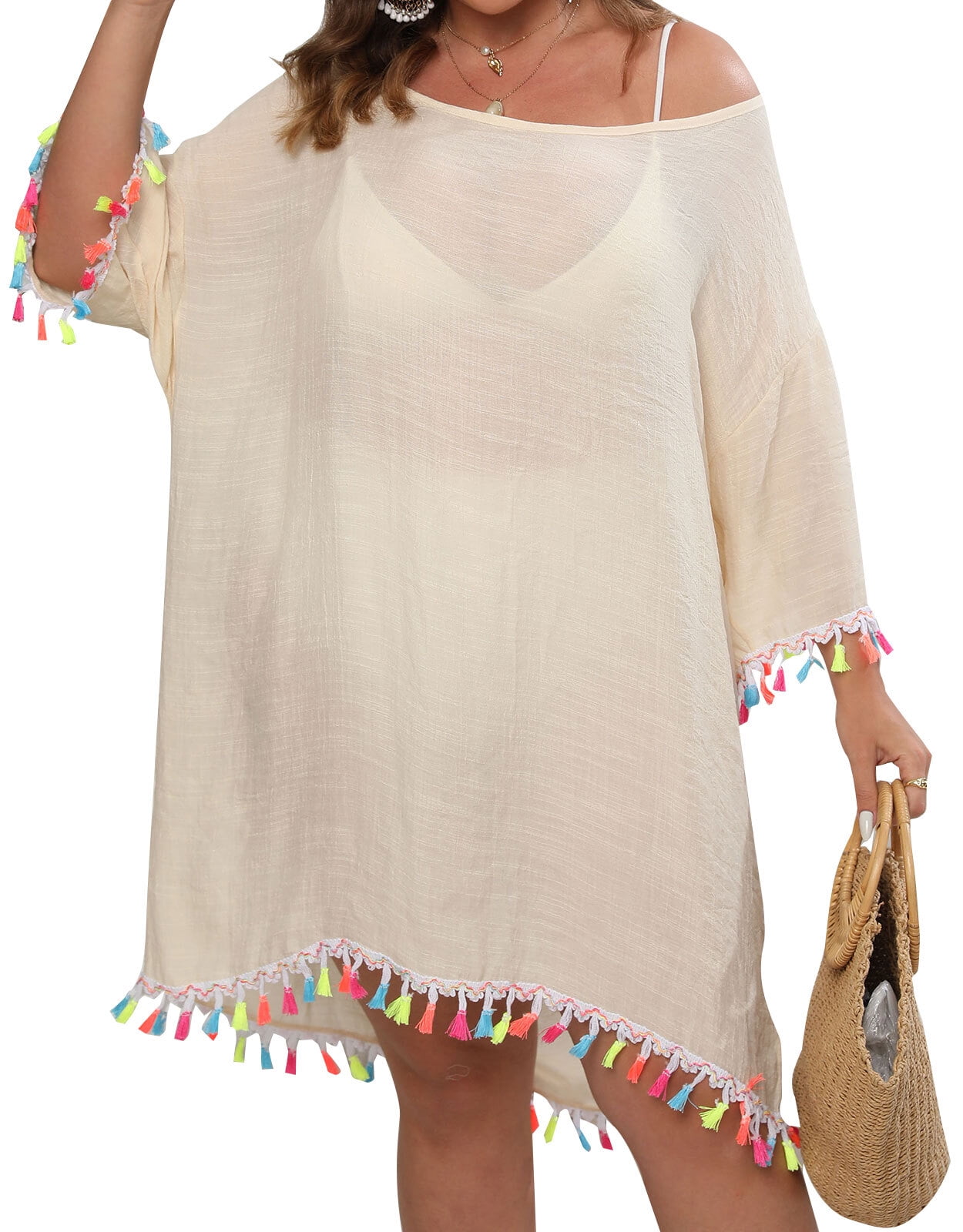 Swim Cover Ups for Women Plus Size Seethrough Backless Sexy Bathing