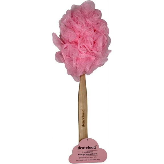 dearcloud True Cleanse XL Loofah Brush – Exfoliating Body Exfoliator Scrubber with Long Handle for Shower - Shower Scrubber for Body (Pink)