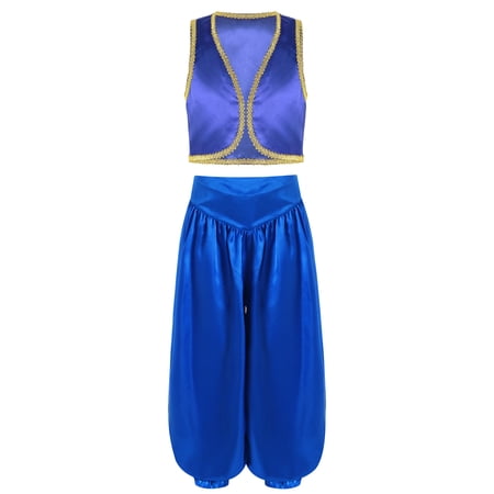 TiaoBug Kids Boys Arabian Prince Outfits Waistcoat Vest with Bloomers Holiday Belly Dance Pants Set Blue-A 8
