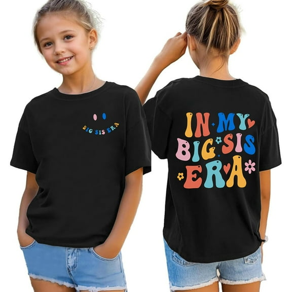 XEGLSBU Toddler Girls Shirts 5T Girls Fashion Casual Letter Print Short Sleeve T Shirt Top Round Neck Tee Shirt for Daily Wear Black Size 7-8 Years