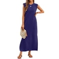 thumbnail image 2 of Fantaslook Womens Maxi Dress Round Neck Sleeveless Sundress Loose Split Wrinkle-Free Summer Long Dresses with Pockets, 2 of 8