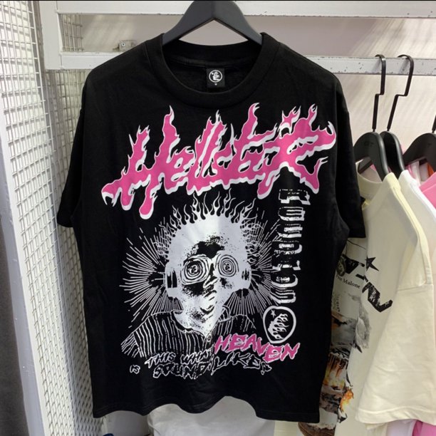 Nuevo Hell Star, marca urbana de moda, versátil, manga corta, cuello redondo, suelto y delgado para hombres y mujeres101 negro