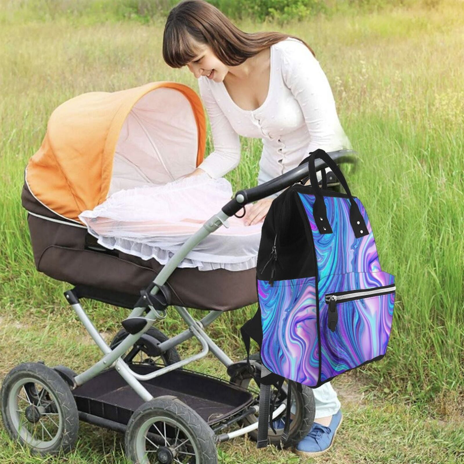 Ratiio Swirl Blue And Purple Mummy Backpack - Waterproof Twill Canvas, Large Capacity Diaper Bag with Multiple Pockets and Adjustable Straps