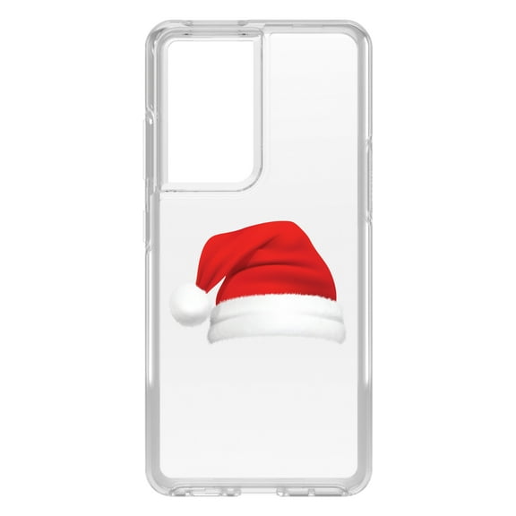 DistinctInk Clear Shockproof Hybrid Case for Galaxy S21 ULTRA 5G (6.8" Screen) - TPU Bumper Acrylic Back Tempered Glass Screen Protector - Realistic Santa Hat Christmas