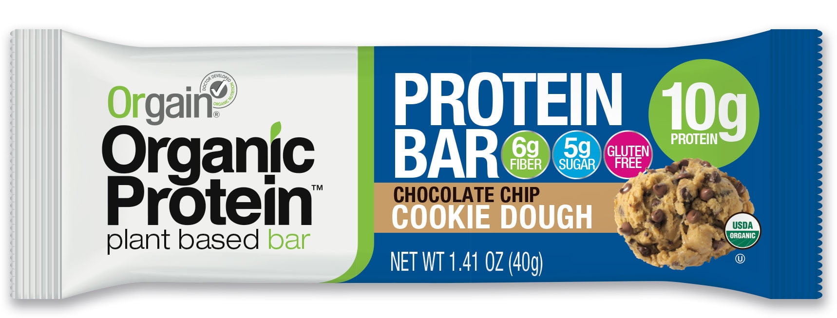 Orgain Organic Protein Bars, Chocolate Chip Cookie Dough, 12 Count