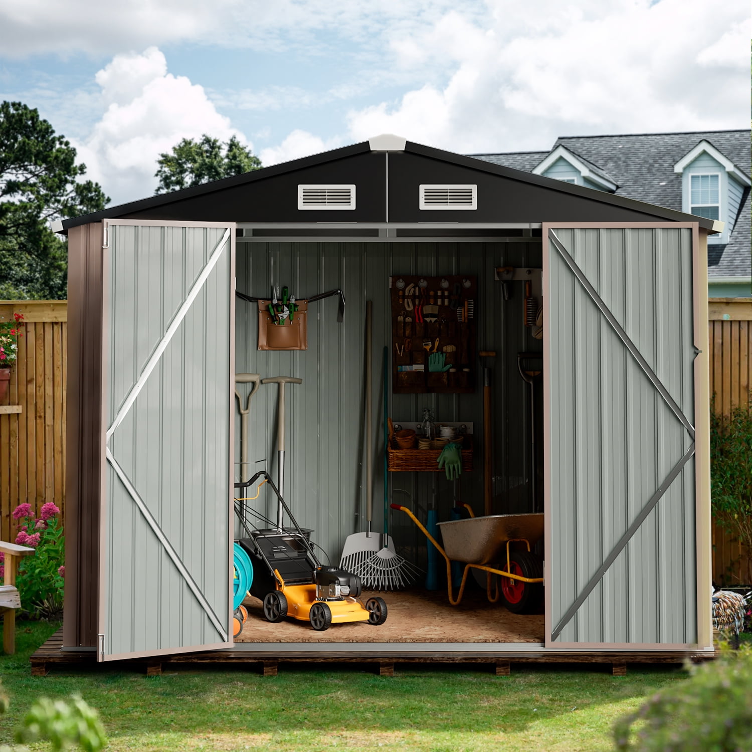 Gizoon 6' x 4' Outdoor Storage Shed with Double Lockable Doors,  Anti-Corrosion Metal Garden Shed with Base Frame, Waterproof Shed Outdoor  Storage