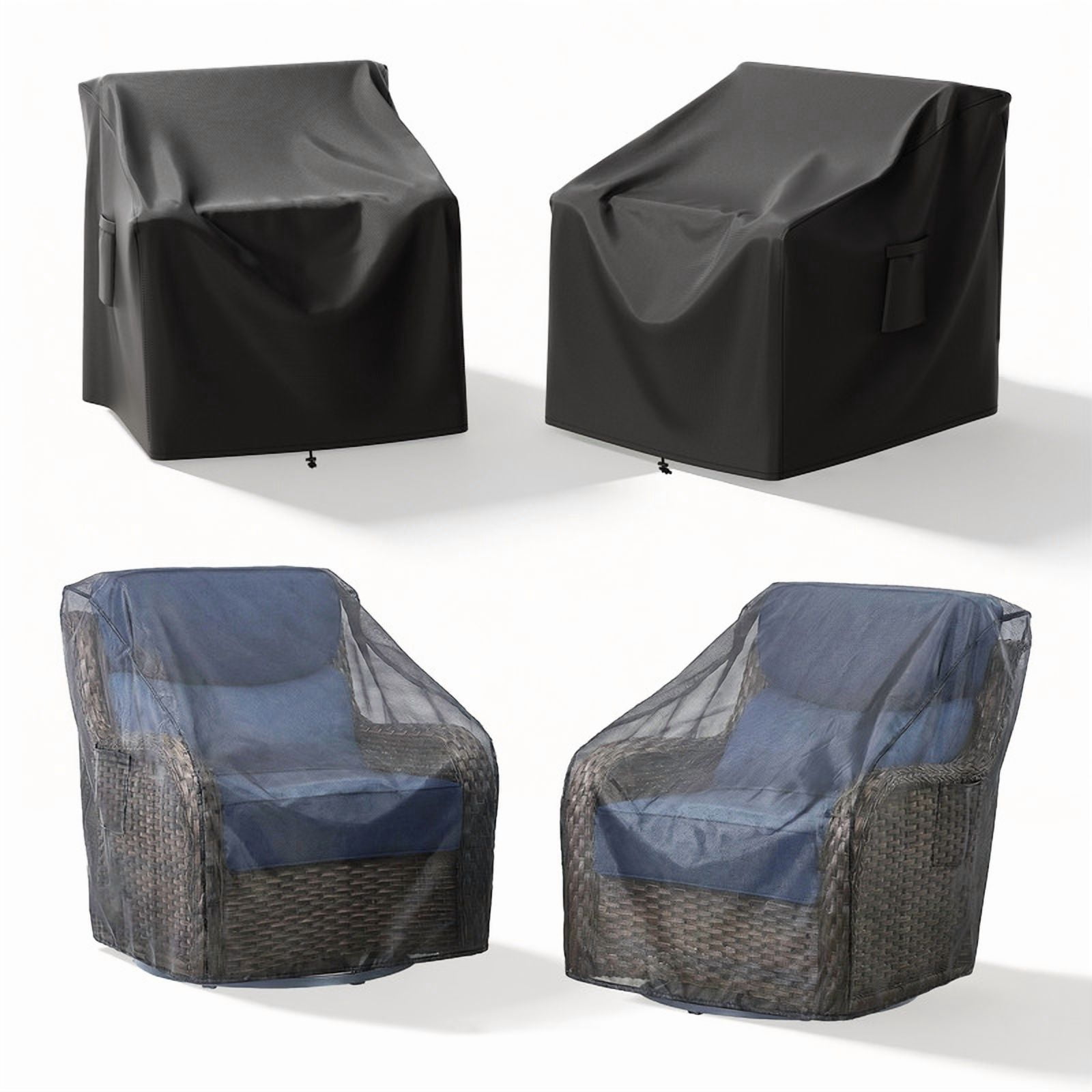 Patiobula Outdoor Chair Covers, 600D Heavy Duty Patio Furniture Covers Waterproof, Lawn Furnitures Covers Fits up to 35.5W x 35.5D x 35H Inches, Black, 2 Pack
