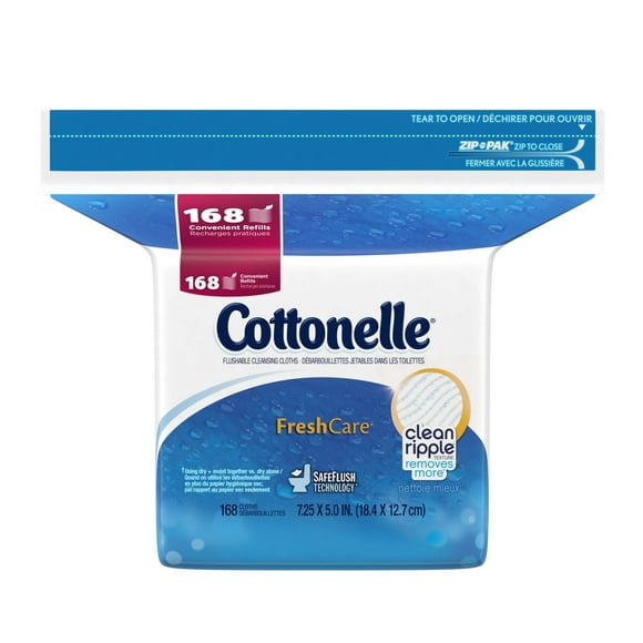 Cottonelle Fresh Care* Flushable Cleansing Cloths Refill, Bathroom Wipes 168 Convenient Refills