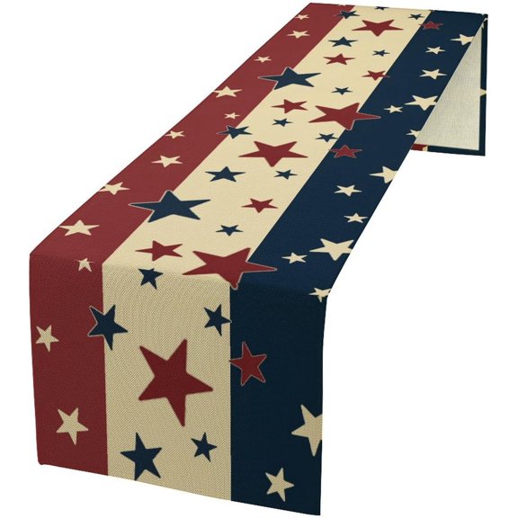 Memorial Day Table Runner, 4th of July American Patriotic Independence Day Stars Stripes Print Table Runne for Summer Holiday USA Home Decoration Party,13x108inch