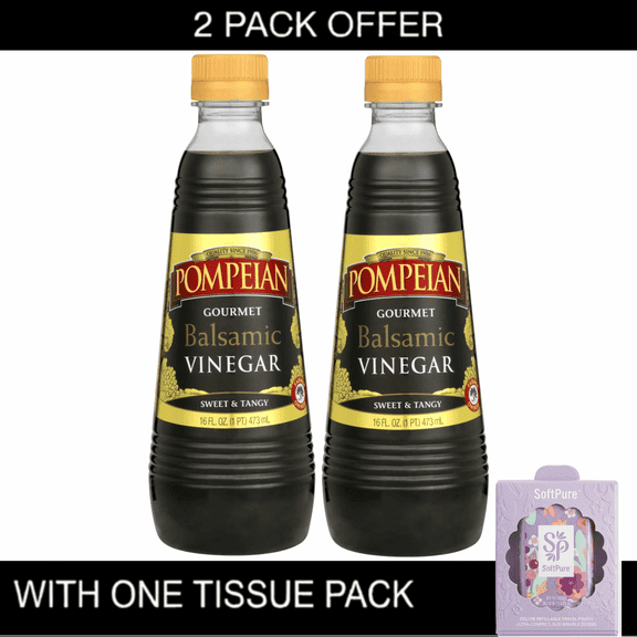 2X Pompeian Balsamic Vinegar Sweet & Tangy & Tissue Pack 16 fl oz