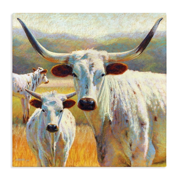 Stupell Industries Farmhouse White Longhorn Cattle Farmland Canvas Art, 24 x 24, by Rita Kirkman