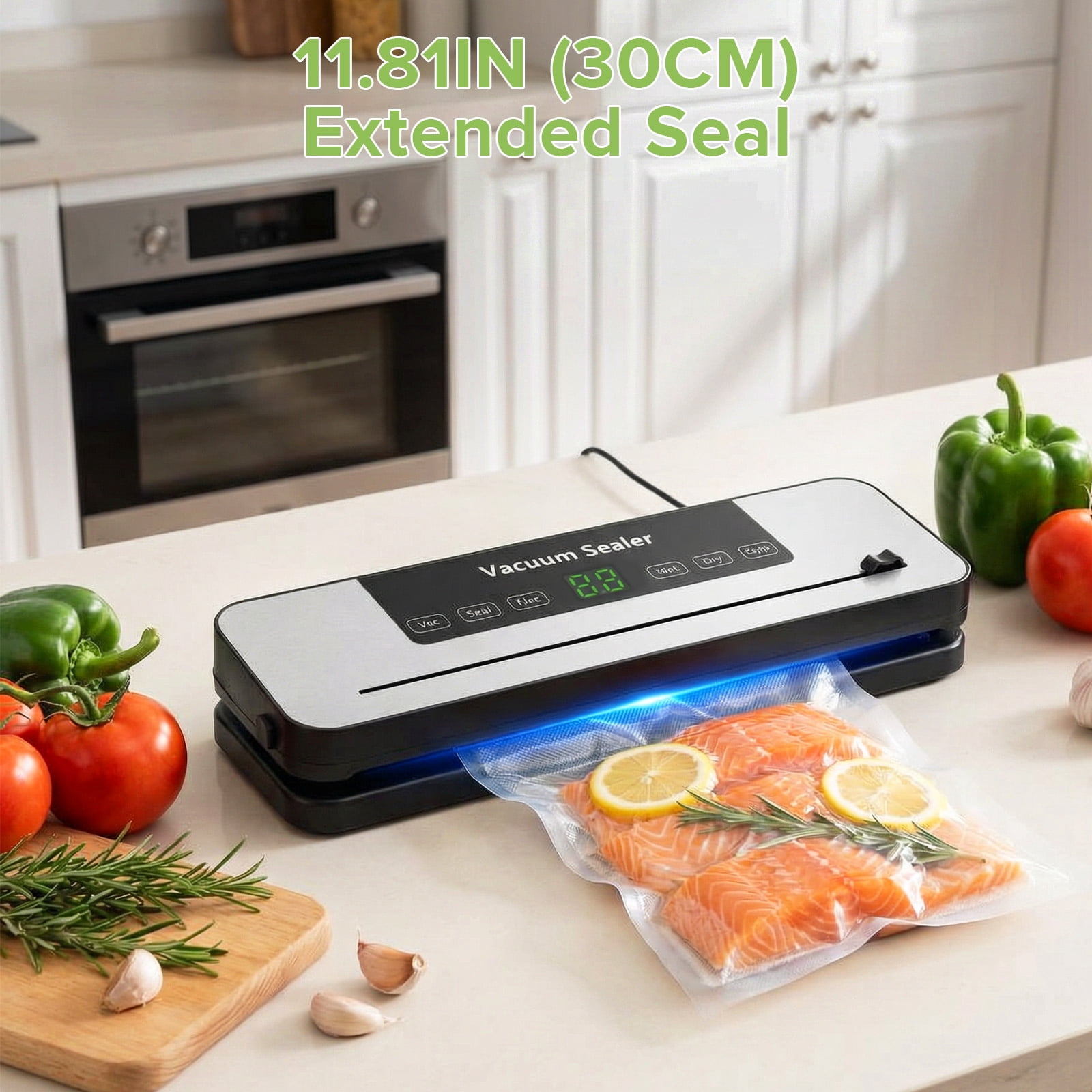 Yucurem Vacuum Sealer Machine with 50 Bags, Auto Vacuum Sealer for Food with Dry & Moist Modes, Built-in Cutter, Compact Design for Food Storage