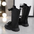 thumbnail image 6 of BXJX Girls Mid-Calf Boots, Lace-up Side Zipper Soft Sole Non-Slip Winter Riding Boots Black Size 1.5 Big Kids, 6 of 6