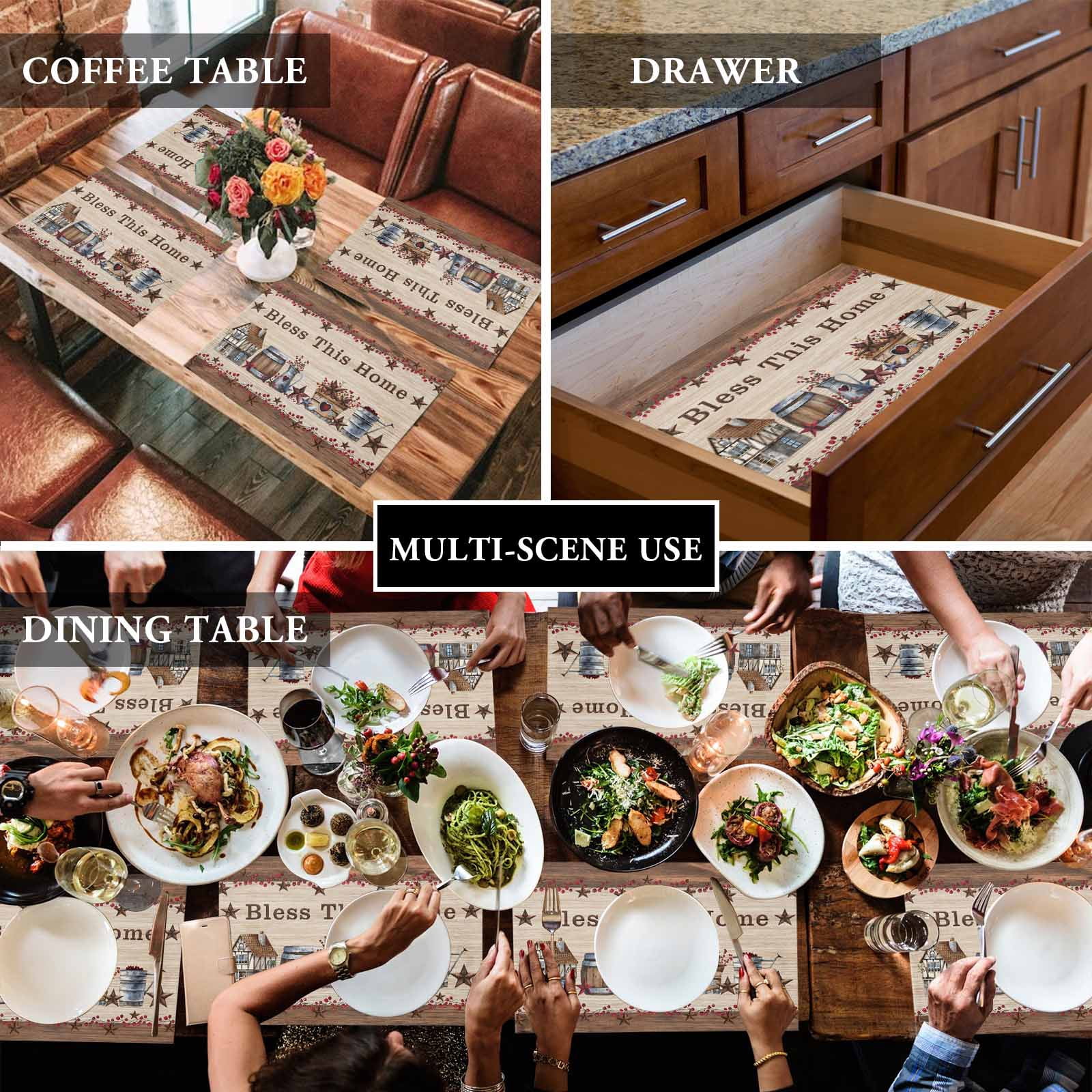 Placemats Set of 4, Western Star Texas Placemats Set of 4, Red Berry Farmhouse Wood Grain Tablemats Placemat Table Decoration for Kitchen Table Dinner Party Home Decor Indoor Outdoor 13x19 Inch