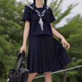 thumbnail image 4 of RWJDXD RWJDXD Cyan Three Basic Japanese Sailor Uniform School Uniform Orthodox Genuine Middle Dress Summer Dress Bad Girl‘s Long Skirt, 4 of 5