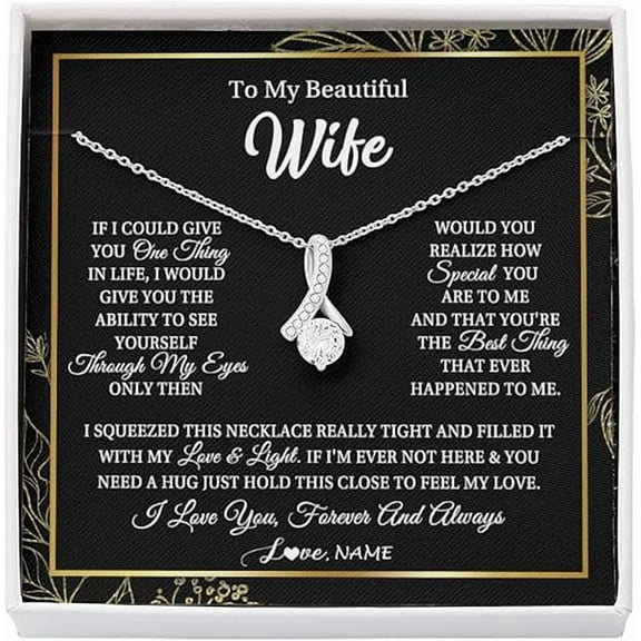 To My Wife Birthday Gift from Husband, Birthday Gift for Wife with Message Card and Gift Box, Necklace Wife, Zircon Jewelry for Women, Anniversary Gift for Wife