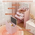 thumbnail image 5 of Leumius 3-in-1 Vanity Desk with Lights & Mirror,Small Makeup Vanity Set with 3 Lighting Modes & Hidden Storage Stool,Multifunctional Dressing Table Set for Small Space,Bedroom,Pink, 5 of 8