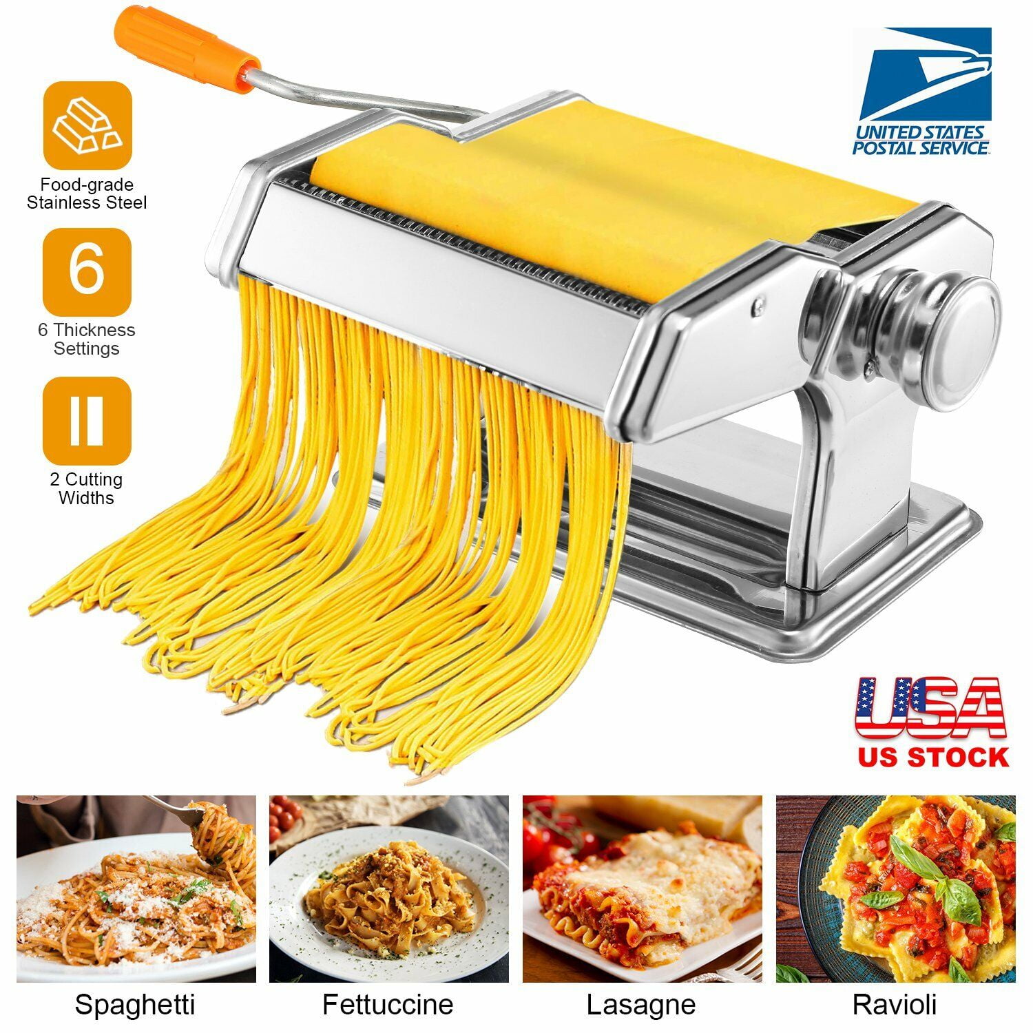 Stainless Steel Manual Pasta Maker Machine With Adjustable Thickness  Settings PLUS a Jar Opener (Gift)