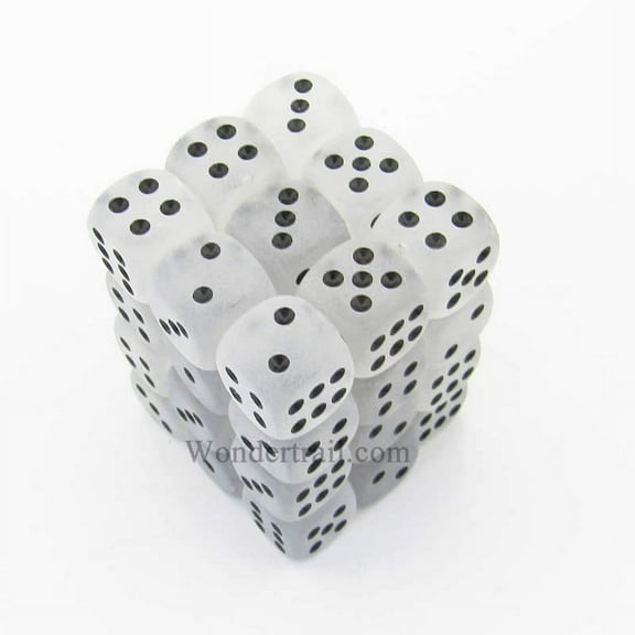 Clear Frosted Dice with Black Pips D6 12mm (1/2in) Pack of 36 Chessex