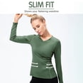 thumbnail image 2 of Camisa deportiva para mujer con bolsillo, estiramiento de secado rápido, delgado, cuello en V, manga Abanopi Camisa de entrenamiento, 2 of 7