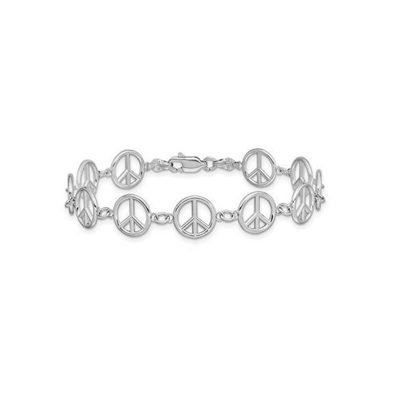 14K White Gold Peace Sign Bracelet (7.50 inches)